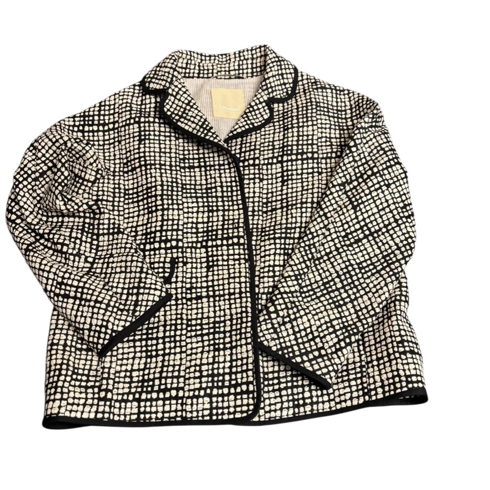 'S MAX MARA jacket-Size 12 Crosshatch Contrast Blazer chic tailored Old Money